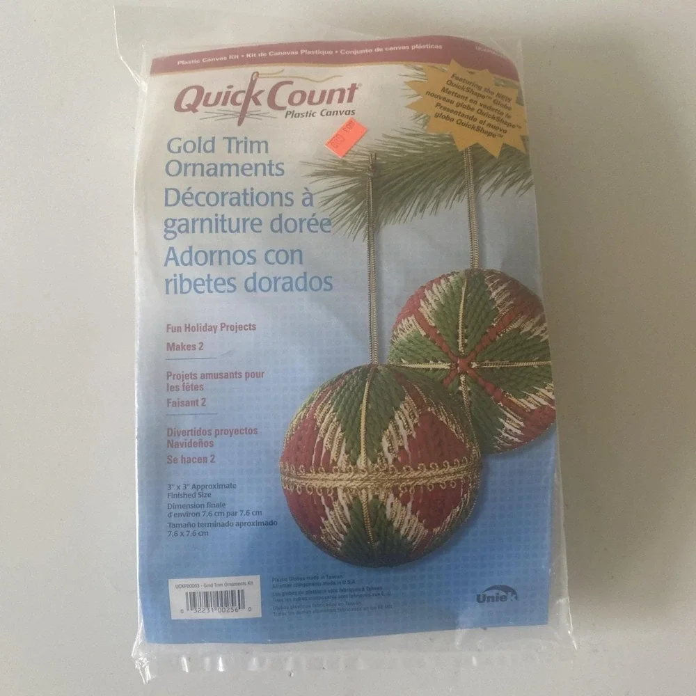 New Sealed Unlike Quick Count Christmas Ornament Kit Gold Cording Beads Vintage